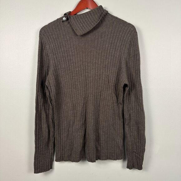 Valerie Stevens Womens Large Merino Wool Brown Ribbed Knit Turtleneck Sweater - Picture 1 of 5